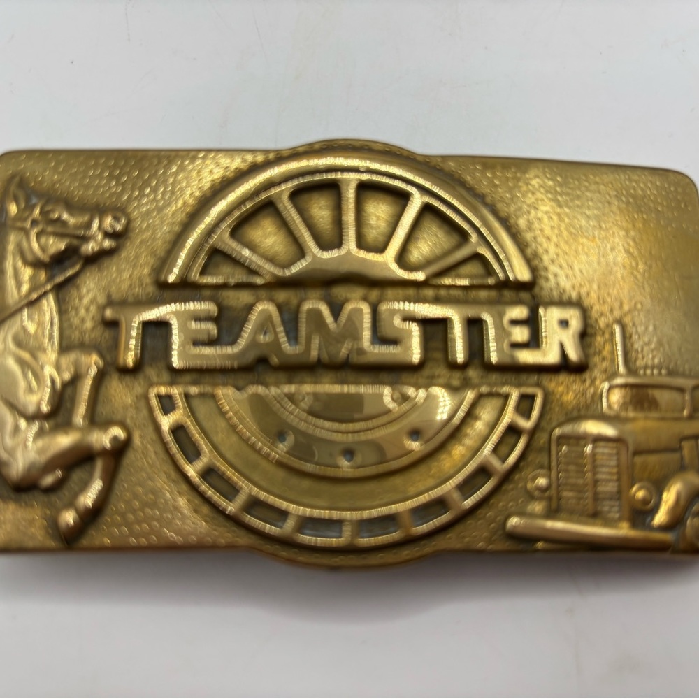 Vintage Teamster Horse Rig Brass Union Belt Buckle w/Storage Bag